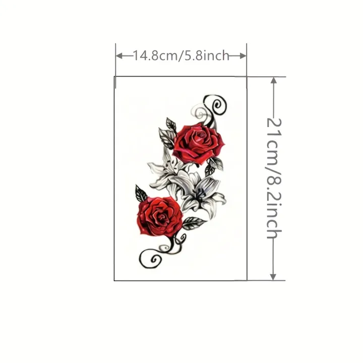 2pcs%20Red%20Temporary%20Rose%20Flower%20Arm%20&%20Leg%20Tattoo%20Stickers,%20Stripper%20Chest%20&%20Thigh%20Design,%20Waterproof,%20Perfect%20for%20Women%20-%20Image%202