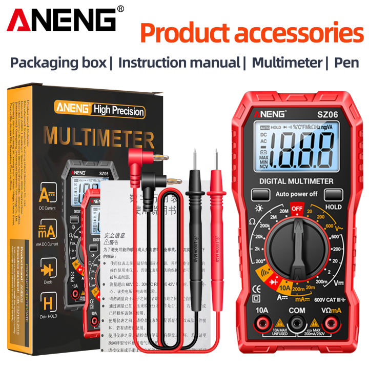 ANENG SZ06 Smart Digital Multimeter 2000 Count 600V AC/DC Voltage Meter 10A DC Current Ohm Resistance Diode Measuring Test Tools