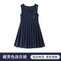Girl School Uniform Dress Khaki Gray Royal Blue Color Children Long Dress Size 110-170. 