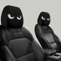 2PCS Funny Slanted Eyes Cartoon Print Car Pillowcase Cover Soft Comfortable Automobile Auto Seat Headrest Washable Fabric.