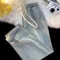 Autumn Jeans Men's Baggy Straight Drawstring Elastic Waist Personality Fashion Vintage Denim Trousers Streetwear 3XL. 