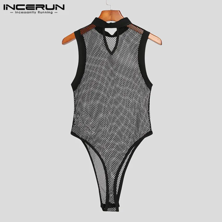 INCERUN%202023%20Men%20Bodysuit%20Mesh%20Patchwork%20See%20Through%20%20Sleeveless%20Thin%20Rompers%20Underwear%20Skinny%20Fashion%20Male%20Bodysuits%20S-5XL%20-%20Image%205
