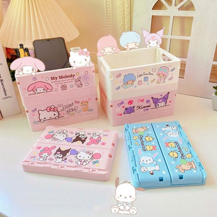 Sanrio Desk Organizer Hello Kitty Basket Chibawa Storage Box Foldable Stackable Cosmetic Organizer Girl's Desktop Storage Box