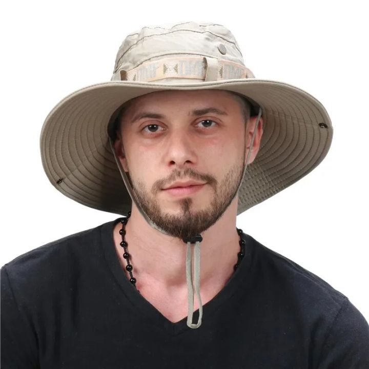 Summer%20Men%20Bucket%20Hat%20Outdoor%20UV%20Protection%20Wide%20Brim%20Panama%20Safari%20Hunting%20Hiking%20Hat%20Mesh%20Fisherman%20Hat%20Beach%20Sunscreen%20Cap%20-%20Image%202