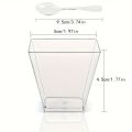 Disposable Clear Plastic Mini Dessert Cups Square Parfait Appetizer Bowls with Spoons Durable Tasting Cups for Parties. 