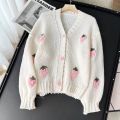 Sweet Strawberry Long Sleeve Loose Cardigans Women Spring Autumn 2026 V Neck Single Breasted Preppy Style Sweater Knitted Tops. 