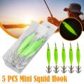 5pcs/Set Luminous Blowing Tube Octopus Jig Hook Wood Shrimp Bait Squid Hook Cloth Roll Sea Fishing Explosion Hook.