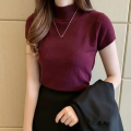 Women's Half-High Neck T-Shirt Fashion Jumper Casual Tops Korean Style Elegant Solid-Coloured Clothing Spring And Summer Season. 