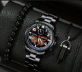 Luxury Black Stainless Steel Business Watch Deal For Men-Top Fashion Classic Round Dial Casual Watch+Natural Six Sided Oxyen Ston Nacklace+Black Natural Bead BracletFor Men/Boys Mens Fashion Watch Acessories Deal -Trendy Black Watch In Random Dial Design. 