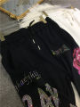 XL-4XL Plus Size 150kg Women's Pants Rhinestone Flower Big Size Sweatpants Casual Streetwear High Waisted Baggy Pants Woman. 