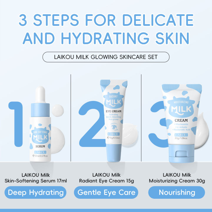 LAIKOU%20Milk%20Skincare%20Travel%20Set%203pcs%20Niacinamide%20Hyaluronic%20Acid%20Face%20Serum%20Eye%20Cream%20Face%20Cream%20Moisturizing%20Glowing%20Skin%20Care%20-%20Image%204