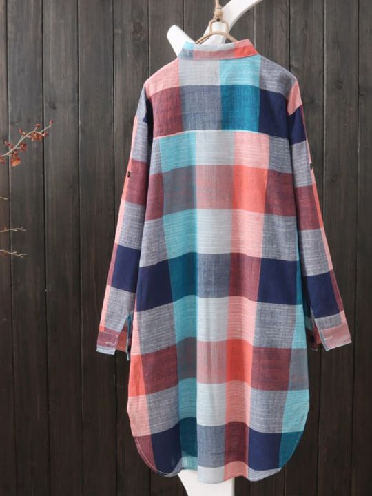 Women's%20Plaid%20Cotton%20Shirt%20Chic%20Women%20Blouse%20Elegant%20and%20Youth%20Women%20Blouses%20New%20in%20External%20Clothes%20Korean%20Style%20Female%20Clothes%20-%20Image%203
