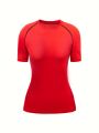 Women's Quick-Dry Crew Neck Tee – Breathable, Stretchable Activewear with Classic Solid Color Design.