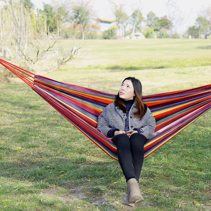 New%20Creative%20Canvas%20Single%20Hammock%20Outdoor%20Courtyard%20Sleeping%20Hammock%20Camping%20Indoor%20Children's%20Swing%20Thick%20Striped%20Hammock%20-%20Image%203