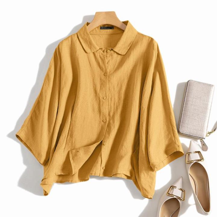 ZANZEA%20Summer%20Fashion%20Lapel%20Neck%20Shirt%20Women%20Elegant%203/4%20Sleeve%20Blouse%20Work%20Buttons%20Down%20Tops%20Tunic%20Female%20Casual%20Loose%20Blusas%20-%20Image%207