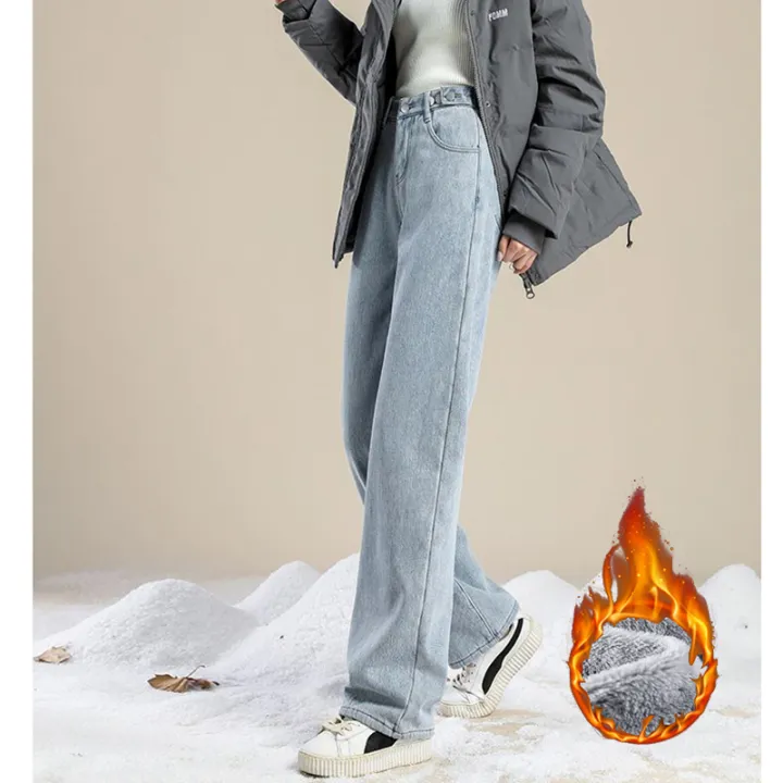 Winter%20Girls%20Plush%20Thermal%20High%20Waist%20Solid%20Jeans%20Lady%20Fleece%20Snow%20Warm%20Denim%20Pants%20Women%20Baggy%20Straight%20Leg%20Daily%20Trousers%20-%20Image%203