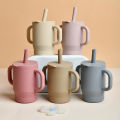 180ml Food-Grade Silicone Baby Learning Drinking Cup with Straw and Double Handles, Baby Training Drinking Cup. 