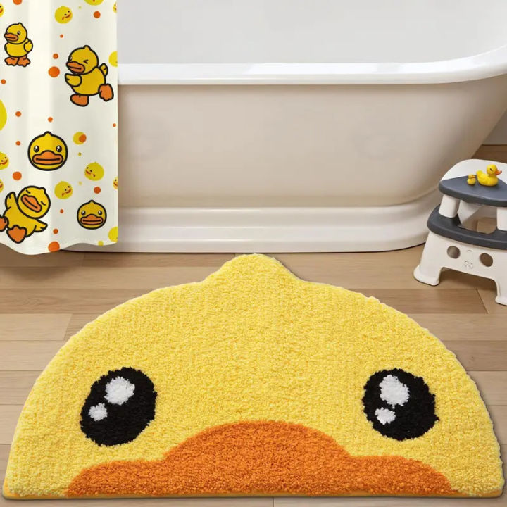 VIKAMA Adorable Little Yellow Duck Cartoon Semi Circular Bathroom Hallway Bedroom Rug Charming Home Decor Rug
