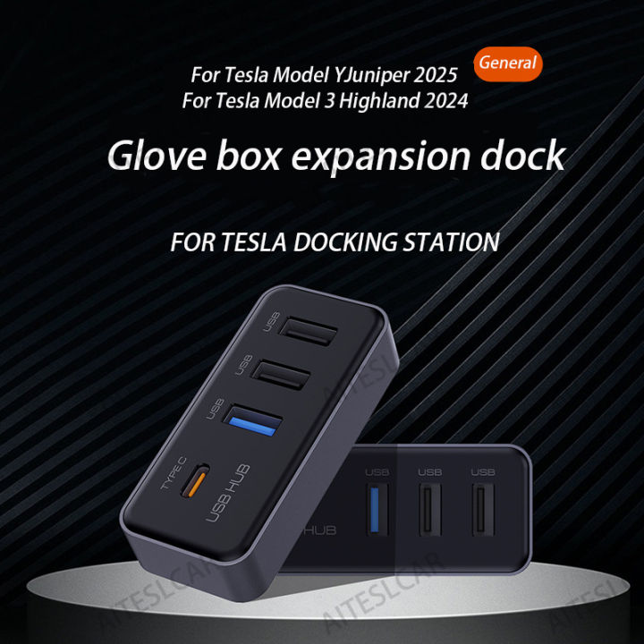 Docking%20Station%20USB%20Hub%204-in-1%20for%20Tesla%20Model%203%20Model%20Y%20Glovebox%20for%20Dashcam%20Flash%20Drive%20Charger%20Data%20Transfer%20Games%20Music%20-%20Image%202