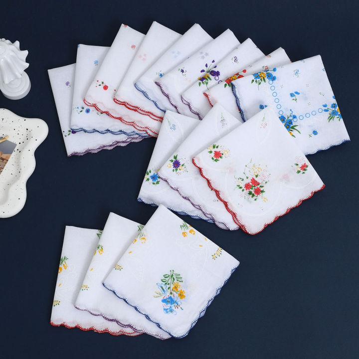 6%20Pack%20of%20Women's%20Classic%20Tooth%20Edge%20Handkerchiefs,%20Cotton%20Flower%20Handkerchiefs,%20Sweat-Wiping%20Flap%20Pocket%20Pants%20Towels,%20Placemats,%20Wedding%20Supplies%20-%20Image%202