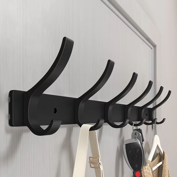 Modern Hanging Hooks For Wall Aluminium Black Towel Holder Bathroom Door Clothe Hanger Coat Rack Wall Mounted