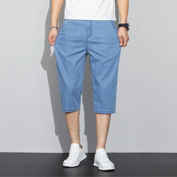 Summer%20Thin%20Lyocell%20Men's%20Jeans%20Shorts%20Blue%20Gray%20Classic%20Style%20Elasticity%20Straight%20Light%20Business%20Casual%20Denim%20Shorts%20Male%20-%20Image%202