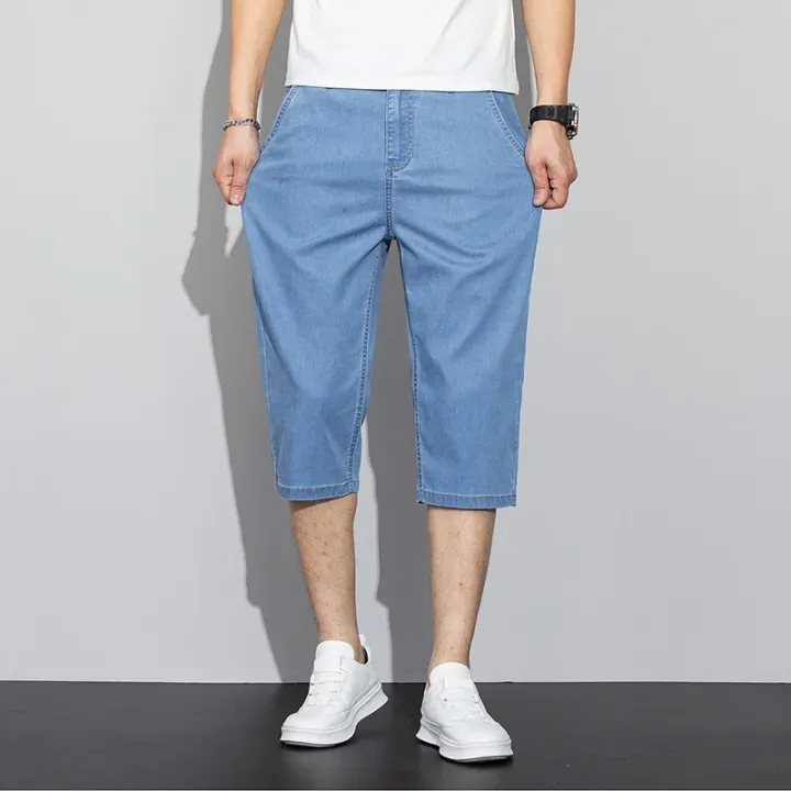 Summer%20Thin%20Lyocell%20Men's%20Jeans%20Shorts%20Blue%20Gray%20Classic%20Style%20Elasticity%20Straight%20Light%20Business%20Casual%20Denim%20Shorts%20Male%20-%20Image%202