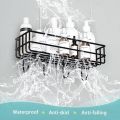 Metal Wire Bathroom Rack Bathroom Shelves Kitchen Storage Multipurpose Shelf and Shampoo Holder with 4 Hook Easy To Install Metal Shelf With Simple Drilling (Screws Are Not Included) (Color: Black). 