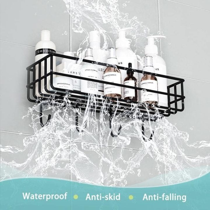 Metal%20Wire%20Bathroom%20Rack%20Bathroom%20Shelves%20Kitchen%20Storage%20Multipurpose%20Shelf%20and%20Shampoo%20Holder%20with%204%20Hook%20Easy%20To%20Install%20Metal%20Shelf%20With%20Simple%20Drilling%20(Screws%20Are%20Not%20Included)%20(Color:%20Black)%20-%20Image%202