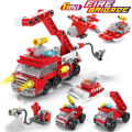 Mini size 6 In 1 Building Blocks DIY Police Car Fire Truck Castle Model Bricks Kids Educational Toys s.