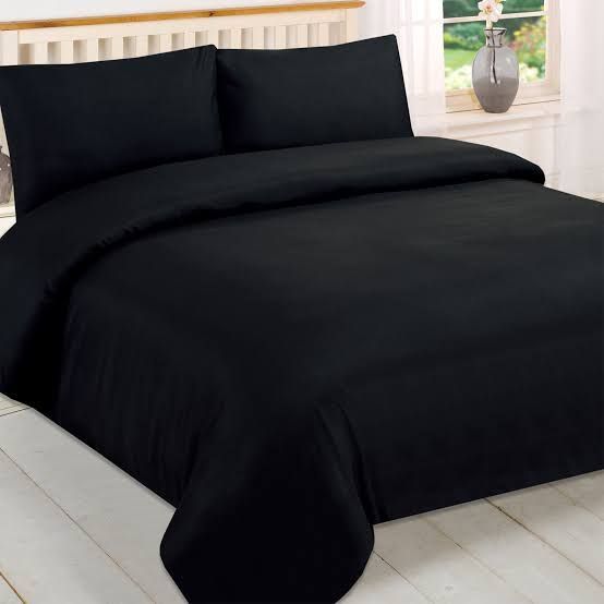 Plain black bedsheet with pillow covers