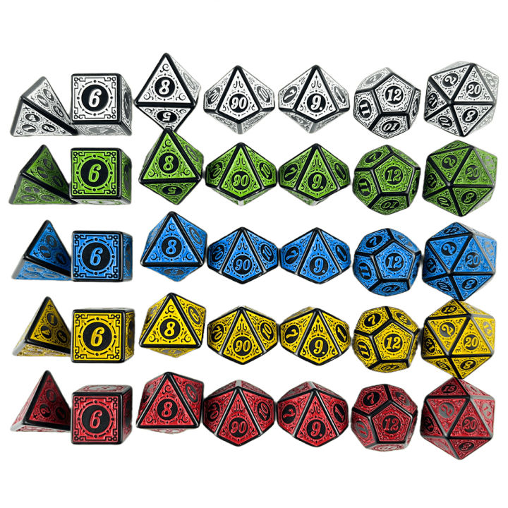 DNDGame Polyhedral Dice Set with Textures Pattern 7pcs of D4 D6 D8 D10 ...