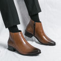 Classic Black Men's Chelsea Boots British Style Pointed Toe Leather Ankle Boots Man Slip-on Boots Zip High Top Dress Shoes Man.
