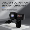 1pc Motorcycle USB Fast Charger Handle Style Dual USB Socket with Switch Voltmeter Waterproof Phone Power Supply Adapter Kit 12V.