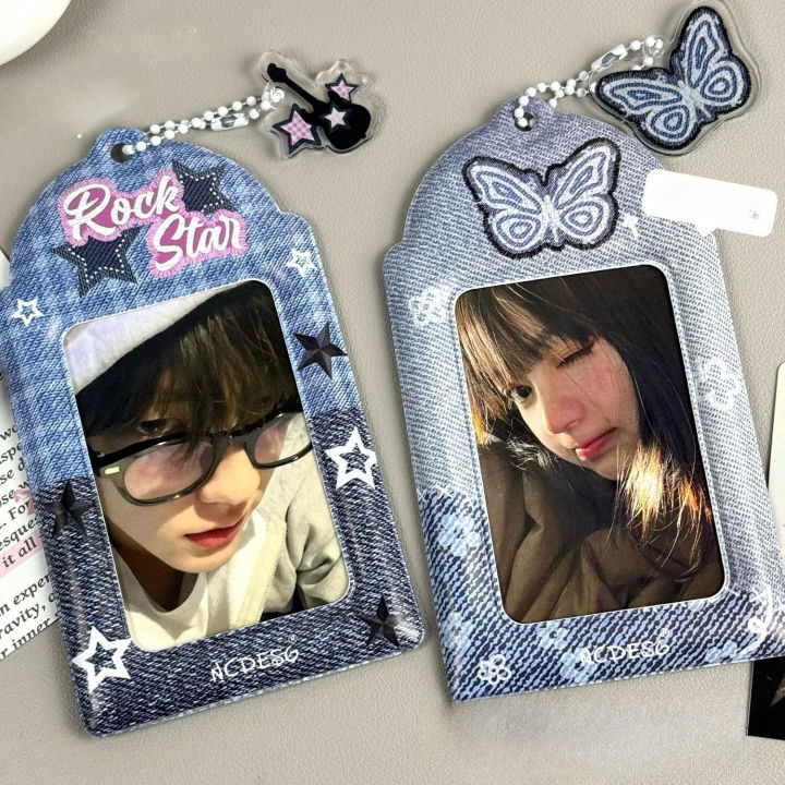 2pcs Denim Butterfly Guitar Print PVC Photocard Holder Idol Card Polaroid Photo Case