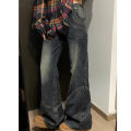 Y2K Spicy Girl Dark Series Wide Leg Jeans Women's New High Street Splicing Loose High Waist Slimming Flare Pants.
