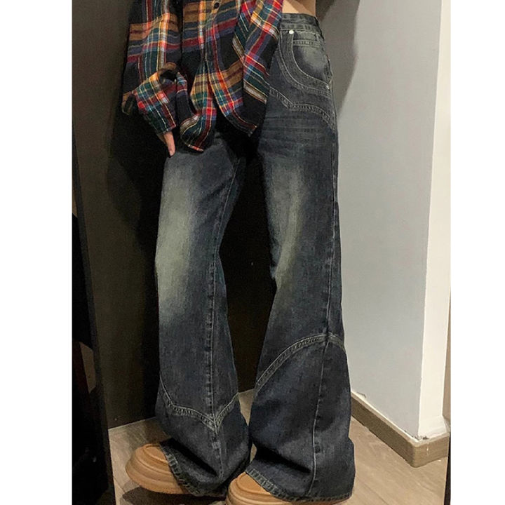 Y2K%20Spicy%20Girl%20Dark%20Series%20Wide%20Leg%20Jeans%20Women's%20New%20High%20Street%20Splicing%20Loose%20High%20Waist%20Slimming%20Flare%20%20Pants%20-%20Image%204