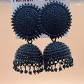Black Alloy Jhumka Earrings for Women Trendy Wedding and Party Wear Design.