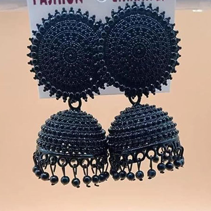 Black Alloy Jhumka Earrings for Women Trendy Wedding and Party Wear Design