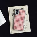 Simple Red Plaid Grid Pattern Acrylic Material Glossy Surface Silver-Plated Phone Case for iPhone 13 14 15 16 17 Pro Max. 