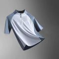 Sports T-shirt men's half zip stand up collar quick drying short sleeved running top summer quick drying versatile sports traini.