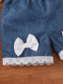 3Pcs Baby girl Lace Ruffled Camisole Top+Bow shorts+Heart mini bag Set suitable for 0-3 Year Baby girl Summer Fashion Set. 