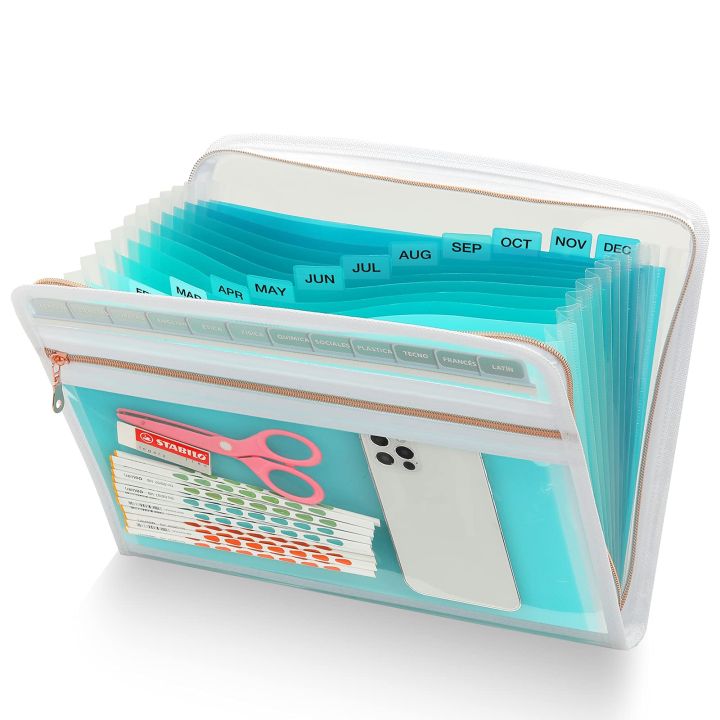 13 Pocket Expanding File Folder Organizer with Front Clear Pouch ...