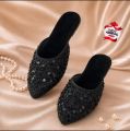 Steppora Women Sequin Mules - Fancy Party Wear Shoes For Girls - Velvet Flat Slippers - Wedding Khussa Style Mules. 