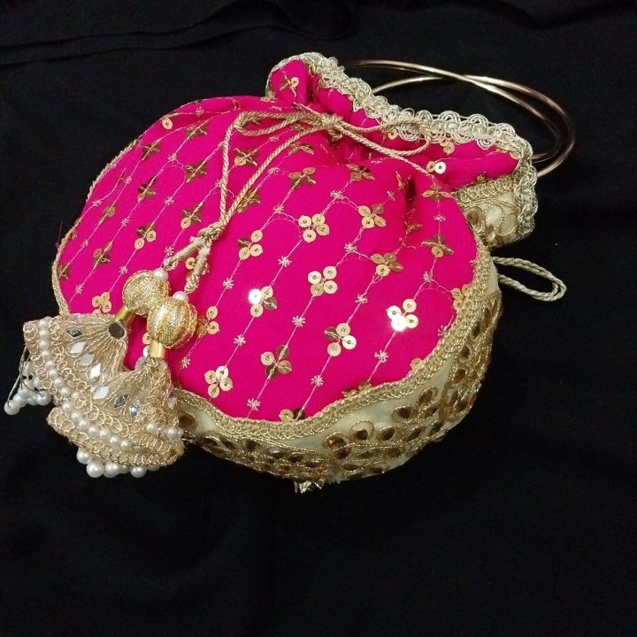 Bridal%20Potli%20Bag%20-%20Embroidered%20Red%20Chiffon%20Purse%20with%20Golden%20Sequin,%20Round%20Metal%20Handle,%20Wedding%20Accessory%20-%20Image%204
