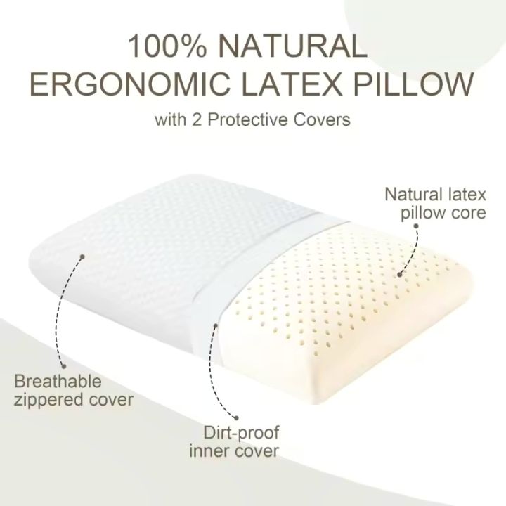 Latex Pillow, 100% Natural Latex Pillow, Soft Sleeping Bed Pillows with ...