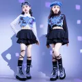 [4-15]Hip Hop Girl Jazz Dance Outfit Korean Crop Top Short Skirt Two Piece Girl Fashion Catwalk Dress. 