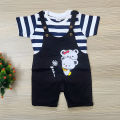 Kid's Black Jumpsuit with White Stripes on Navy T-Shirt. 