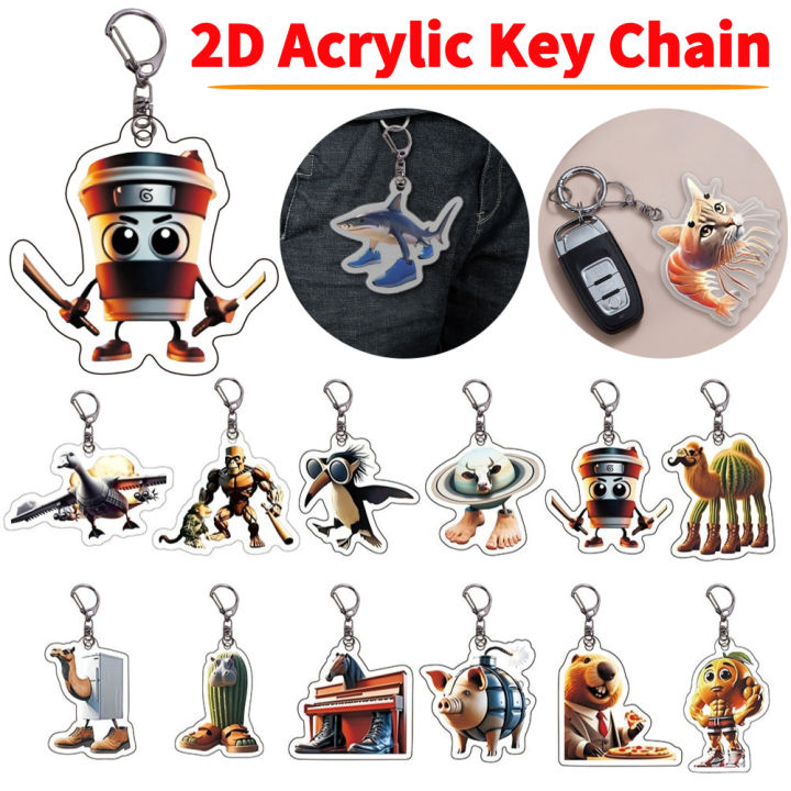 Creative Italian Brainrot Animals Key Chain 2D Flat Acrylic Keychain Funny Tralalero Tralala Tung Tung Sahur Shanhaijing Keyring