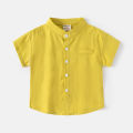 Short Sleeve Polo Shirt for Children Casual Mandarin Collar Solid Color Cotton-Linen Blend Thin Summer Kids Shirts Boys. 